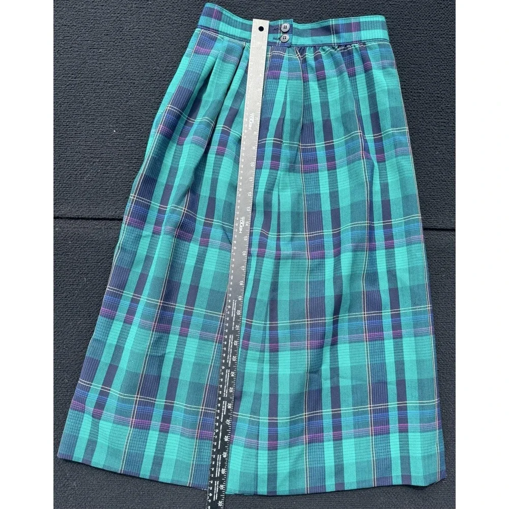 Vintage Pendleton 100% Virgin Wool Plaid Midi Skirt USA Green Tartan Women's 10